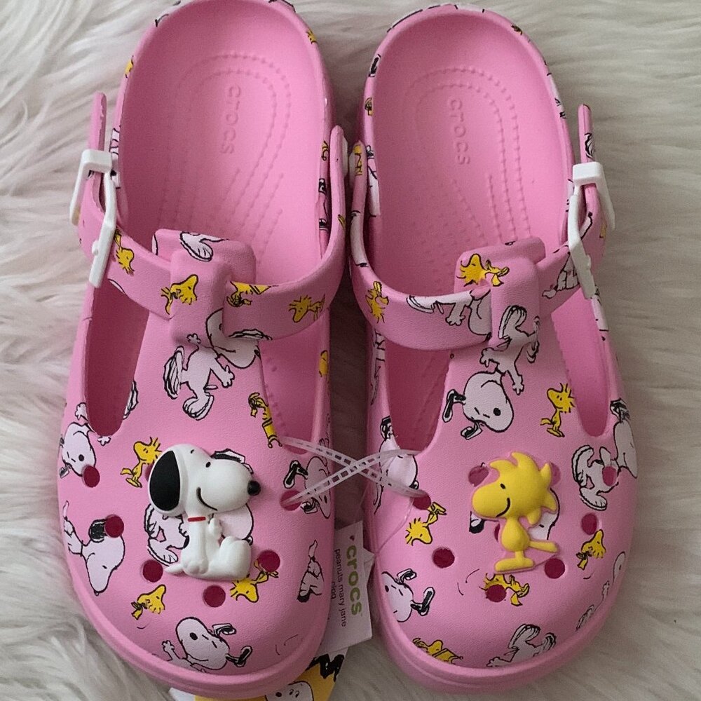 CROCS X PEANUTS Mary Jane Clog in Pink Sz Men 5/Women 7 - Picture 2 of 8